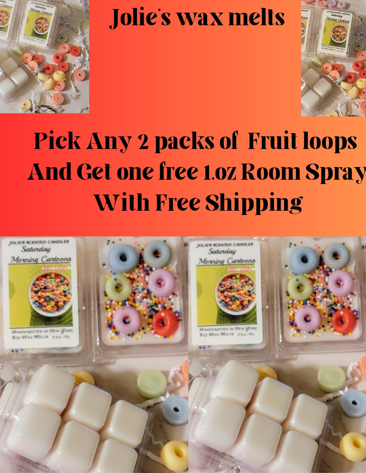 Fruit Loops Wax Melts - Scented Fruity Cereal Handmade Wax Melts for Warmers, Minimum 2 for Free Shipping